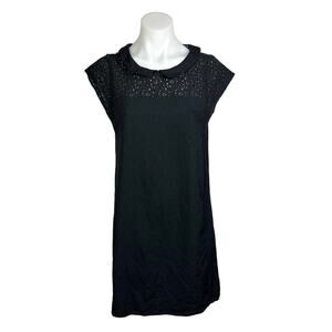 Monoprix Femme Black Cap Sleeve Floral Lace Eyelet Collared Mini Shift Dress 8
